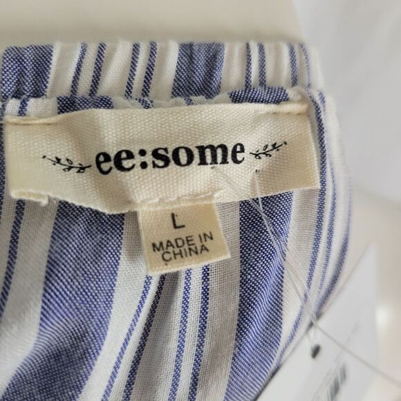 Kate Landry ee:some Off the Shoulder Denim Blue and White Striped‎ Top Size L - Picture 5 of 8